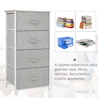 HOMCOM Cómoda con 4 Cajones de Tela Cajonera Armario de Almacenaje Multifuncional para Dormitorio Salón Pasillo 45x30x92 cm Gris(m-4)