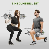 SPORTNOW 20kg 2-in-1 Barbell and Dumbbell Set, with Non-Slip Handle, for Weight Lifting, Training Home Gym(m-4)