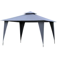 Outsunny 3.5x3.5m Side-Less Outdoor Canopy Tent Gazebo w/ 2-Tier Roof Steel Frame Garden Party Gathering Shelter Grey(m-10)
