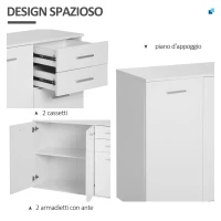 HOMCOM Credenza Soggiorno con 3 Armadietti e 2 Cassetti, Madia Soggiorno Moderna Salvaspazio con Ripiano Regolabile in Legno, 106x35x76 cm, Bianco(m-4)