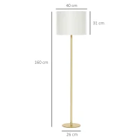 HOMCOM Stehlampe Stehleuchte für Wohnzimmer Schlafzimmer Büro, Weiß Metall, Poly Baumwolle, Ø40 x 160H cm(m-3)
