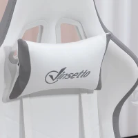 Vinsetto Computer Gaming Chair, PU Leather Desk Chair with Footrest, Swivel Task Chair with 135° Reclining Back and Lumbar Support, PC Chair for Adults, White and Grey(m-8)