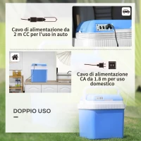 Outsunny Frigo per Auto 48W da 24L con Divisorio e Maniglia, 40x30x43cm, Bianco e Blu(m-7)