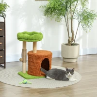 PawHut Albero Tiragraffi per Gatti con Casetta, Lettino e Pallina Giocattolo, in Legno e Peluche, 44x33x61 cm, Verde(m-2)