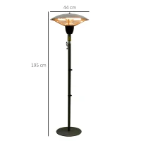 Parasol chauffant infrarouge 9 m² et IP44 chauffage d'appoint sans CO₂ dim. Ø 44 x 195 cm chauffage radiant sur pied 1500 W métal gris(m-3)
