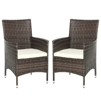 Outsunny 2 PC Outdoor Rattan Armchair Dining Chair Garden Patio Furniture w/ Armrests Cushions Mixed Brown(m-13)
