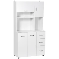 HOMCOM Küchenschrank mit 3 Schränken, 1 Regal und 3 Schubladen, wasserabweisend 89 cm x 39,5 cm x 168 cm, Weiß(m-10)