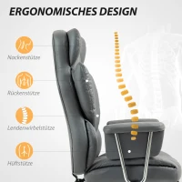 HOMCOM Ergonomischer Bürostuhl, gepolstert, mit Fußstütze, verstellbarer Lehne, 360° drehbar, Dunkelgrau(m-4)