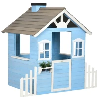 Outsunny Cabane de jeu pour enfant maison de jardin en bois porte et fenêtres de 3 à 7 ans dim. 151L x 112.5l x 142H cm bleu(m-10)