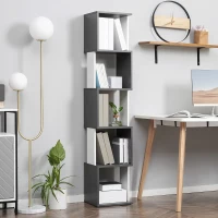 HOMCOM Modern 5-Tier Bookshelf, Freestanding Bookcase Storage Shelving for Living Room Home Office Study, White and Dark Grey(m-2)
