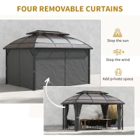 Outsunny 4 x 3m Aluminium Frame Hard Gazebo, with Accessories - Brown(m-6)