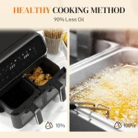 HOMCOM 8L Dual Basket Air Fryer, 80-200℃, with Sync Function - Black/Silver(m-6)