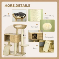 PawHut 95cm Cat Tree Tower for Indoor Cats, with Scratching Post, Cat House, Toy Ball, Platform - Beige(m-5)
