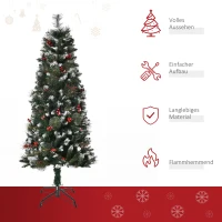 HOMCOM Weihnachtsbaum Christbaum Kunsttanne, 1,5 m, inkl. Ständer, bunte LED´s, Grün + Mehrfarbig(m-4)