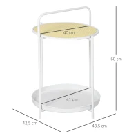 HOMCOM Mesa Auxiliar Moderna con Estante de Ratán Plástico Bandeja Extraíble y Asa Portátil 43,5x42,5x60 cm Blanco(m-3)