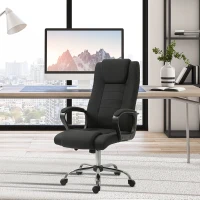 HOMCOM HOMCOM Fauteuil de bureau à roulettes chaise manager ergonomique pivotante hauteur réglable lin noir(m-8)