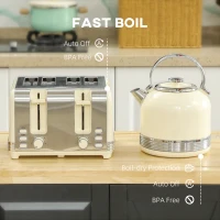 HOMCOM Polished Stainless Steel Kettle and Toaster Set - Cream(m-7)