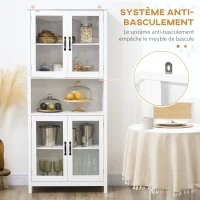 HOMCOM Buffet haut armoire de cuisine 4 portes vitrées et 1 niche centrage hauteur 172 cm avec étagères réglables blanc(m-6)