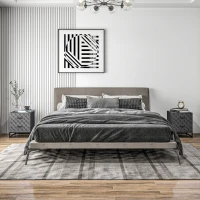 HOMCOM Bedside Tables Set of 2, Modern Bedside Table Nightstand with 2 Drawers, Bedside Cabinet Sofa Side Table with Storage, Steel Legs for Bedroom, Living Room, Grey(m-2)