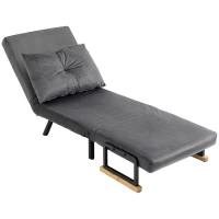HOMCOM Sofá Cama Individual Plegable Silla Cama Convertible 4 en 1 Respaldo Ajustable de 5 Niveles y Almohada 63x73x81 cm Gris(m-11)