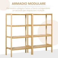 HOMCOM Mobile Multiuso a 4 Livelli Salvaspazio in Bambù per Bagno, Salotto e Cucina, 62x33x112cm, Colore Naturale(m-5)