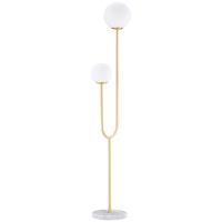 HOMCOM Lampadaire métal Lampadaire sur pied salon doré avec 2 Têtes abat-jours globe blanc verre dépoli - 25W - 33 x 25 x 155,5 cm