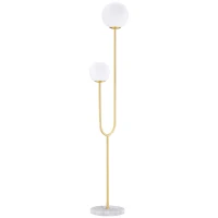 HOMCOM Lampadaire métal Lampadaire sur pied salon doré avec 2 Têtes abat-jours globe blanc verre dépoli - 25W - 33 x 25 x 155,5 cm(m-1)