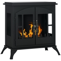 HOMCOM Estufa de Bioetanol de Pie con Tanque de 0,9 L Apagallamas de Acero Inoxidable Tiempo de Combustión 3H 55x31x55 cm Negro
