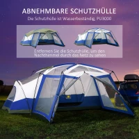 Outsunny Camping Zelt 6-8 Personen Zelt Familienzelt mit Vorraum 2 Fenster Kuppelzelt Kunstleder3000mm für Trekking Festival Glasfaser Blau 518 x 487 x 237 cm(m-5)