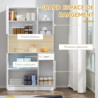 HOMCOM Buffet de cuisine armoire de cuisine contemporaine multi-rangements 6 portes 1 tiroir + grand plateau dim. 101L x 39l x 180H cm panneaux particules blanc gris(m-4)