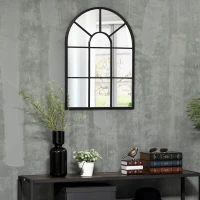 HOMCOM Wandspiegel, Fenster-Design, Flurspiegel, Metallrahmen, 70x50 cm, Schwarz(m-2)