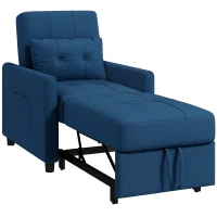 HOMCOM Poltrona Letto Singola Reclinabile su 3 Livelli con Cuscino e 2 Tasche Laterali, 69x82x85cm, Blu(m-11)