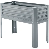 Outsunny Hochbeet Pflanzenbeet Pflanzkasten, wetterbeständig, 100 cm x 45 cm x 80 cm, Silber(m-1)