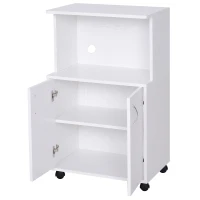 HOMCOM Rolling Kitchen Trolley Microwave Cart 2-Door Cabinet Storage Shelves w/ Wheels White(m-11)