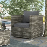 Outsunny Single Rattan Garden Chair, PE Wicker Garden Armchair with Cushions, Outdoor Rattan Chair with Armrests and Steel Frame for Conservatory, Porch, Patio, Balcony, Dark Grey(m-10)