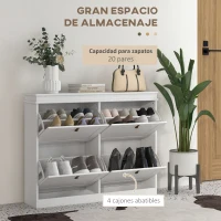 HOMCOM Zapatero Estrecho con 4 Puertas Abatibles y Estantes Ajustables para 20 Pares de Zapatos con Antivuelco 105x24x82,5 cm(m-4)