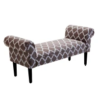 HOMCOM Banco Pie de Cama Banqueta para Dormitorio con Brazos Tapizada y Patas de Madera para Recibidor Salón 132x45,5x58 cm Gris Estampado(m-10)