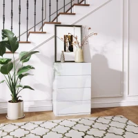 HOMCOM Cómoda con 4 Cajones Diseño Anti-vuelco Cajonera para Salón Pasillo 55x33x80 cm Blanco Brillante(m-2)
