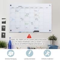 Vinsetto Whiteboard Kalender 90 x 60cm Wandkalender mit Stiftablage Trocken Abwischbar Wochenplaner mit 4 Stifte, Radierer, Monatskalender für Büro Schule Küche Zuhause(m-6)