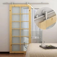 HOMCOM 6.6FT/200cm Herraje para Puerta Corredera de Madera Kit de Accesorios Guía Riel con Tornillos Aleación de Aluminio Carga 150 kg Plateado(m-2)
