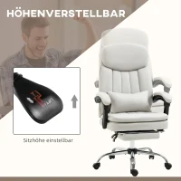 Vinsetto Bürostuhl mit Massage- und Heizfunktion, ergonomisch, 66x67x110-118cm, Cremeweiß(m-5)