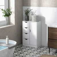 HOMCOM Bathroom Cabinet, Freestanding Storage Cabinet with 4 Drawers, Door Cupboard for Living Room, Kitchen, Bedroom, White(m-2)