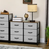 HOMCOM Fabric Chest of Drawers, Storage Drawers, Industrial Bedroom Dresser with 6 Fabric Drawers, Steel Frame and Wooden Top for Nursery, Living Room, Hallway, Grey(m-12)