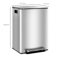 HOMCOM Cubo de Basura de Cocina con 2 Compartimentos 2x30L con Pedal Tapa de Cierre Suave y Cubo Extraíble Plata(m-3)