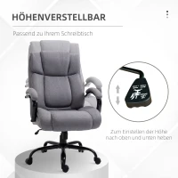 Vinsetto Bürostuhl, Ergonomischer Chefsessel bis 220 kg belastbar, Gepolsterter Schreibtischstuhl mit Armlehne, breit Sitz, Höhenverstellbarer Drehstuhl mit Wippfunktion, Leinenoptik, Hellgrau(m-5)