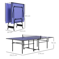 SPORTNOW Mesa de Ping-Pong Tamaño Estándar con 4 Ruedas Red 2 Paletas y 3 Pelotas para Interior 274x152,5x76 cm Azul(m-3)