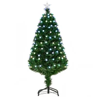 HOMCOM Sapin de Noël Artificiel Lumineux 150H cm Fibre Optique LED 170 Ampoules Multicolores 170 Branches étoile Sommet Brillante Vert(m-1)