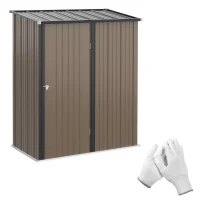 Outsunny Gerätehaus 1,34 m² Geräteschrank mit Pultdach abschließbar Gartenhaus Geräteschuppen aus verzinkter Stahl 161,5 x 94,5 x 196 cm Braun(m-1)