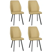 HOMCOM Lot de 4 chaises de salle à manger avec dossier assise en similicuir et piètement en acier 48 x 71 x 87 cm beige(m-10)