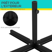 Outsunny Base de parasol support de parasol croisé en métal pour mât Ø 38 et 48 mm dim. 100L x 100l x 75H cm noir(m-6)